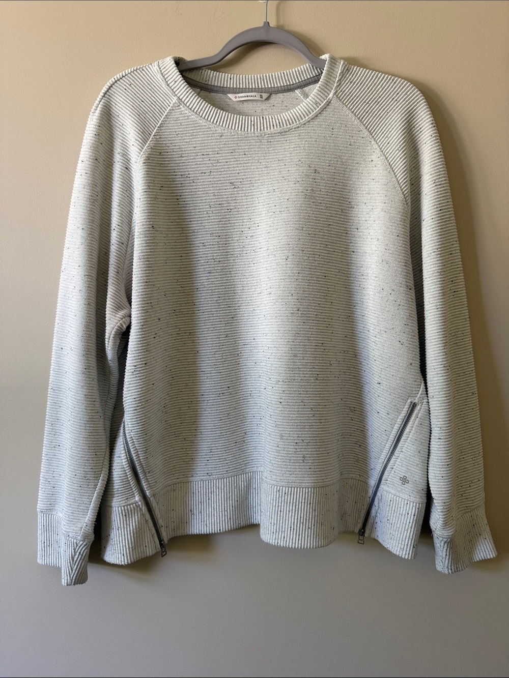 Heathered Ivory Crewneck Sweatshirt with Side Zippers